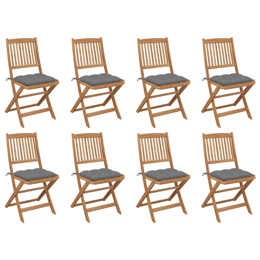 Folding Outdoor Chairs with Cushions 8 pcs Solid Wood Acacia