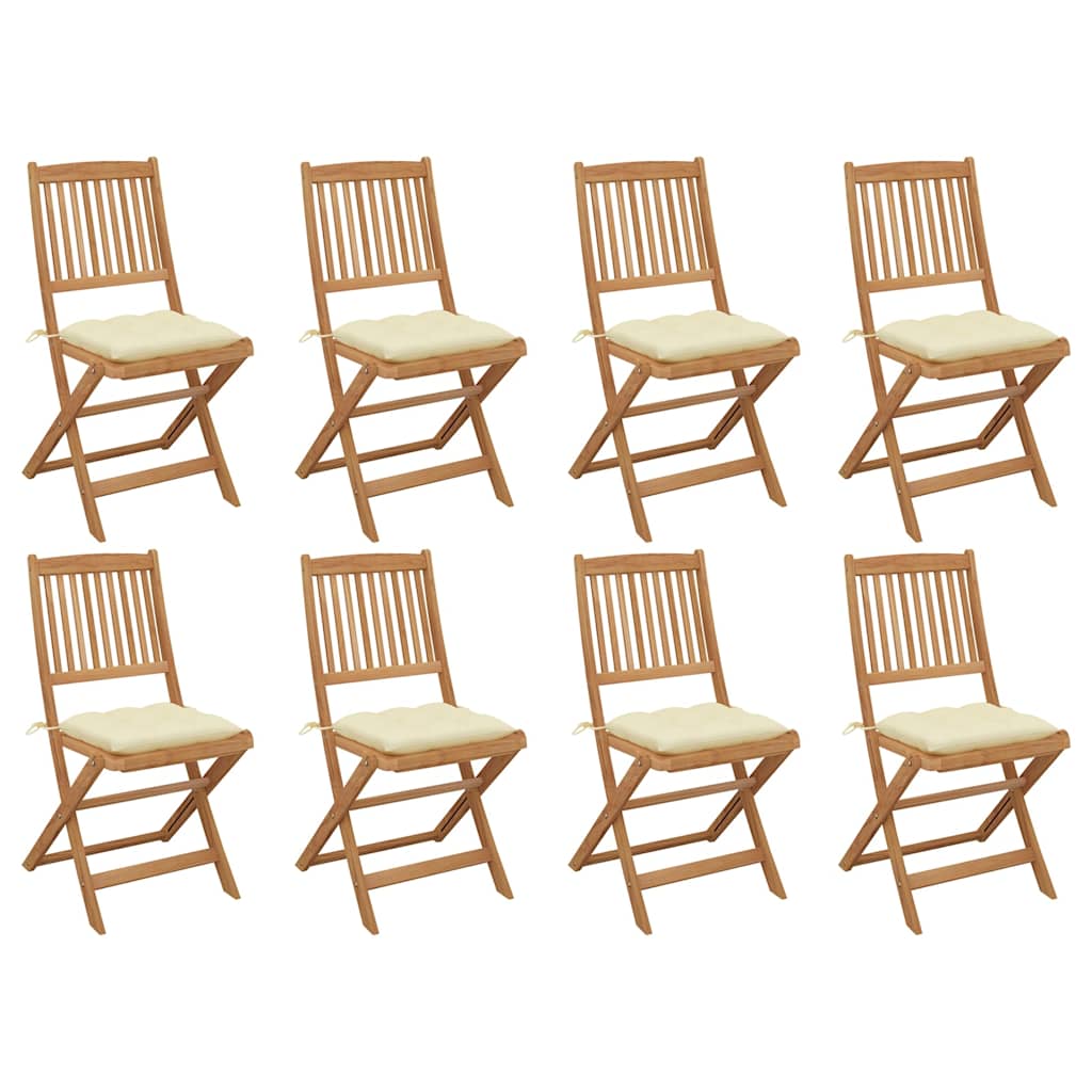Folding Chairs with Cushions 8 pcs Solid Acacia Wood