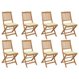 Folding Chairs with Cushions 8 pcs Solid Acacia Wood