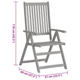 Garden Reclining Chairs with Cushions 8 pcs Grey Solid Wood Acacia - Extra Image