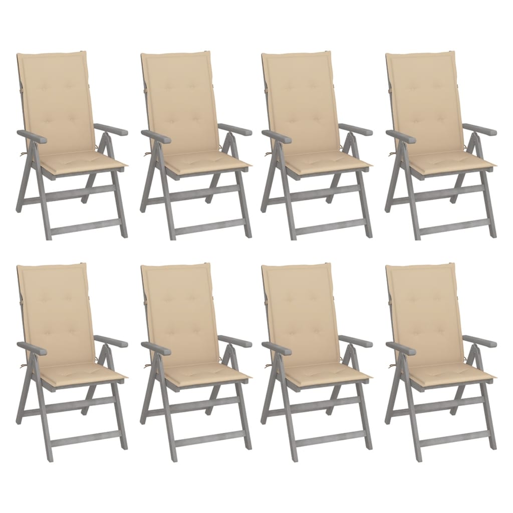 Garden Reclining Chairs with Cushions 8 pcs Grey Wood Acacia