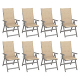 Garden Reclining Chairs with Cushions 8 pcs Grey Wood Acacia