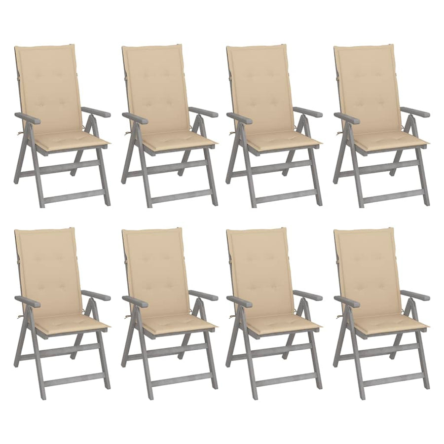 Garden Reclining Chairs with Cushions 8 pcs Grey Wood Acacia