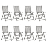 Garden Reclining Chairs with Cushions 8 pcs Grey Wood Acacia - Front View