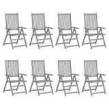 Garden Reclining Chairs with Cushions 8 pcs Grey Solid Wood Acacia - Front View