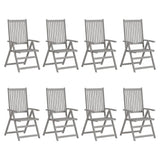 Garden Reclining Chairs with Cushions 8 pcs Grey Solid Wood Acacia