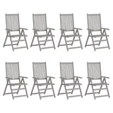Garden Reclining Chairs with Cushions 8 pcs Grey Solid Wood Acacia - Front View