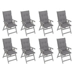 Garden Reclining Chairs with Cushions 8 pcs Grey Acacia Wood