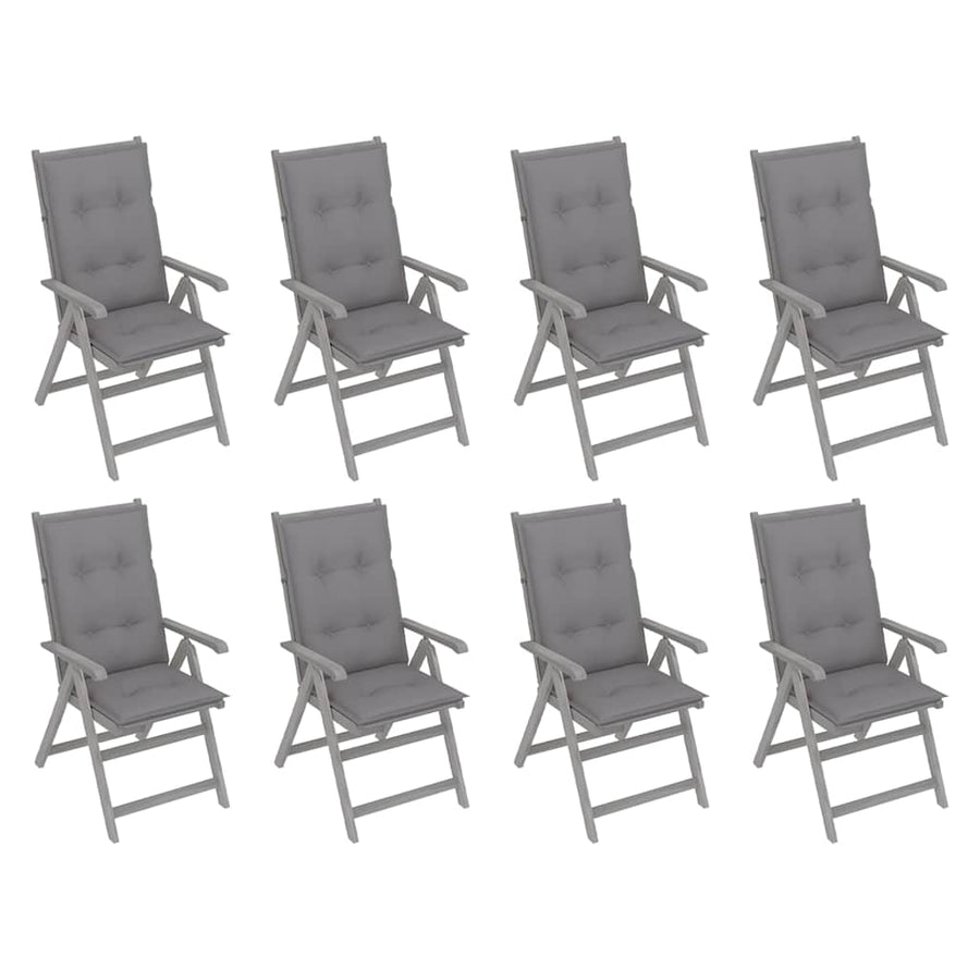 Garden Reclining Chairs with Cushions 8 pcs Grey Acacia Wood