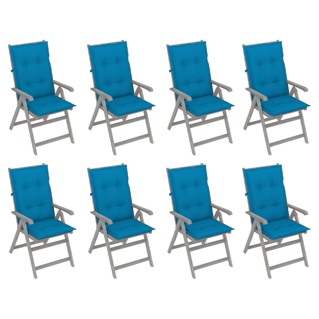 Garden Reclining Chairs with Cushions 8 pcs Grey Acacia Wood
