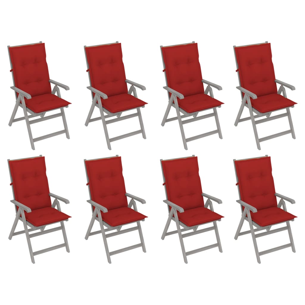 Garden Reclining Chairs with Cushions 8 pcs Grey Acacia Wood