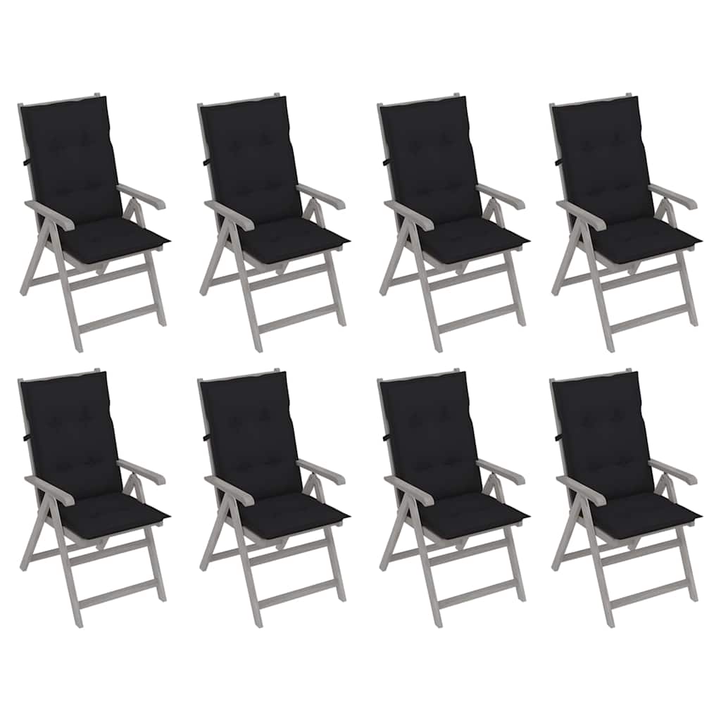 Garden Reclining Chairs with Cushions 8 pcs Grey Acacia Wood
