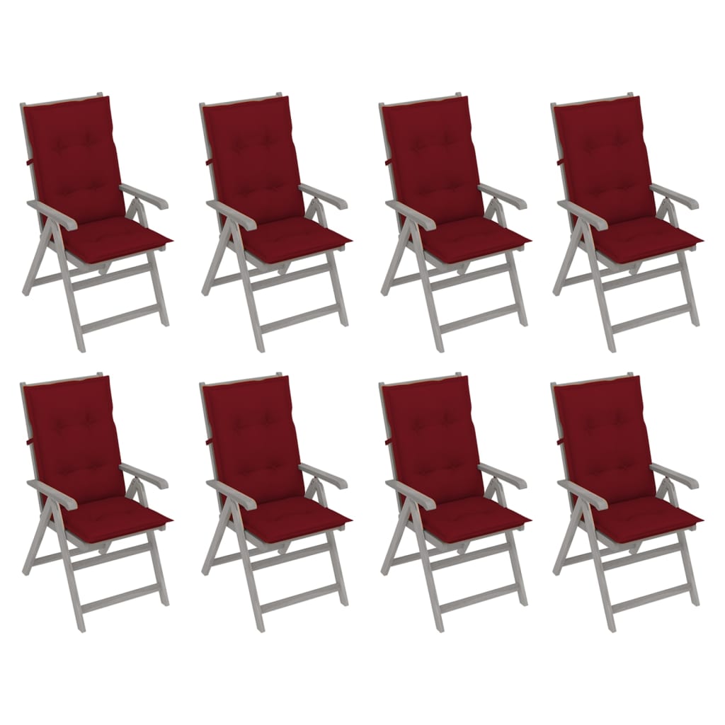 Garden Reclining Chairs with Cushions 8 pcs Grey Acacia Wood