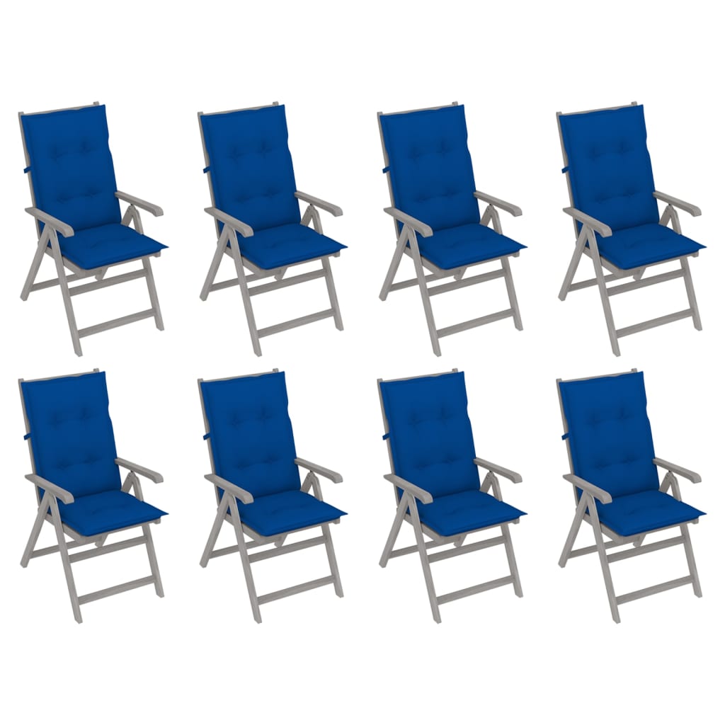 Garden Reclining Chairs with Cushions 8 pcs Grey Acacia Wood