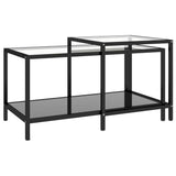 Tea Tables 2 pcs Tempered Glass Black - Front View