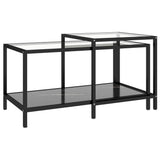 Tea Tables 2 pcs Tempered Glass Black - Front View