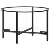 Tea Table Black and Transparent 70 cm Tempered Glass - Front View
