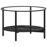 Tea Table Black and Black Marble 70 cm Tempered Glass - Front View
