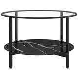 Tea Table Black and Black Marble 70 cm Tempered Glass - Side View