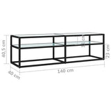 TV Cabinet White Marble 140x40x40.5 cm Tempered Glass - Close-Up Angle