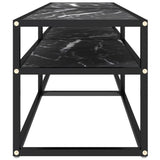 TV Cabinet Black Marble 140x40x40.5 cm Tempered Glass - Top-Down View