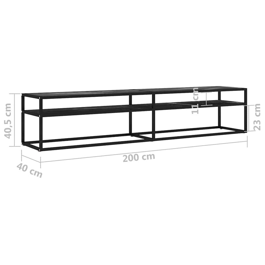 TV Cabinet Black Marble 200x40x40.5 cm Tempered Glass