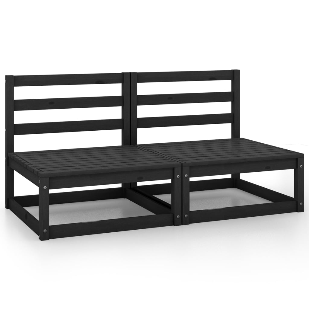 Garden 2-Seater Sofa Black Solid Wood Pine
