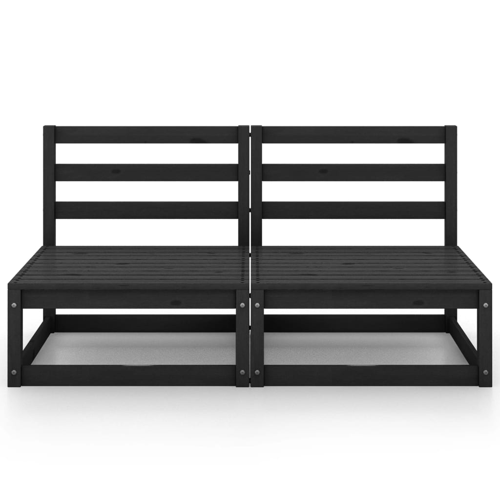 Garden 2-Seater Sofa Black Solid Wood Pine