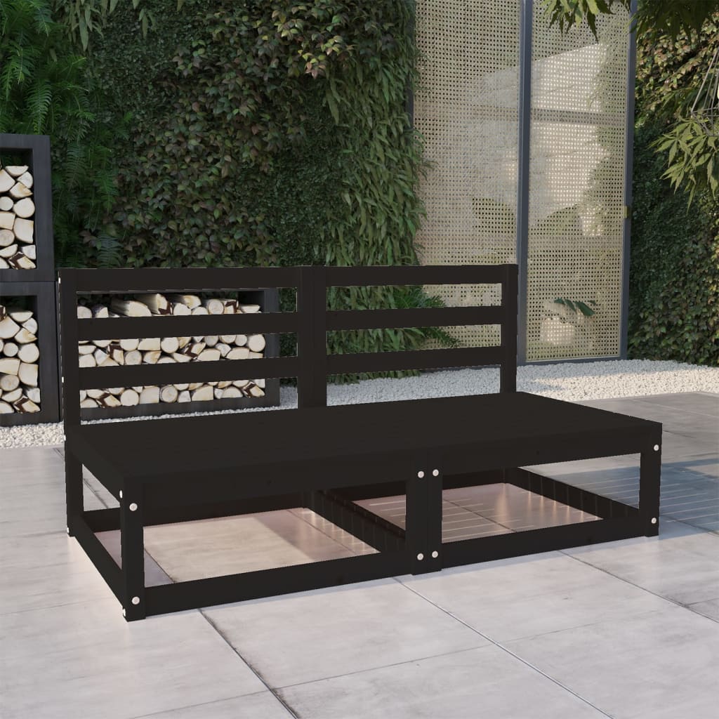 Garden 2-Seater Sofa Black Solid Wood Pine