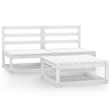 3 Piece Garden Lounge Set White Solid Wood Pine - Front View
