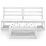 3 Piece Garden Lounge Set White Solid Wood Pine - Side View