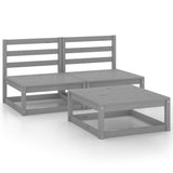 3 Piece Garden Lounge Set Grey Solid Wood Pine - Front View