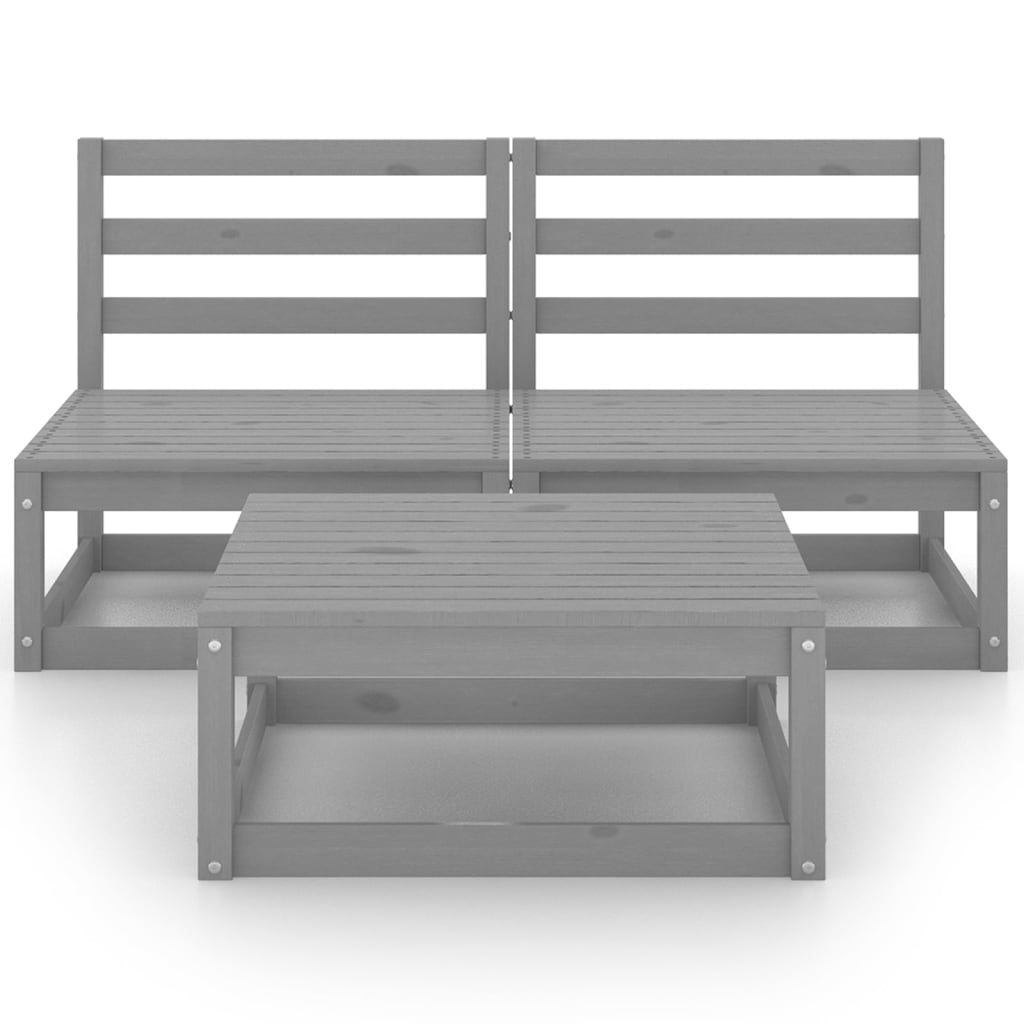 3 Piece Garden Lounge Set Grey Solid Wood Pine