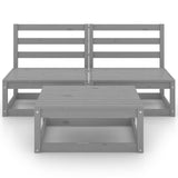 3 Piece Garden Lounge Set Grey Solid Wood Pine - Side View