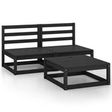 3 Piece Garden Lounge Set Black Solid Pinewood - Front View