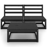3 Piece Garden Lounge Set Black Solid Pinewood - Side View