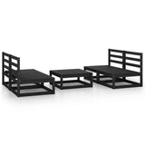5 Piece Garden Lounge Set Black Solid Pinewood - Front View