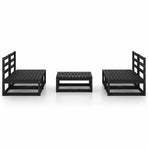 5 Piece Garden Lounge Set Black Solid Wood Pine