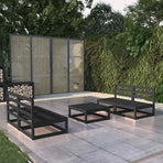 5 Piece Garden Lounge Set Black Solid Wood Pine