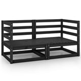 Garden 2-Seater Sofa Black Solid Wood Pine - Front View