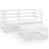 3 Piece Garden Lounge Set White Solid Pinewood - Front View