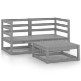3 Piece Garden Lounge Set Grey Solid Pinewood - Front View