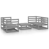 5 Piece Garden Lounge Set Grey Solid Pinewood - Front View