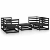 5 Piece Garden Lounge Set Black Solid Wood Pine