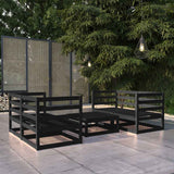 5 Piece Garden Lounge Set Black Solid Wood Pine