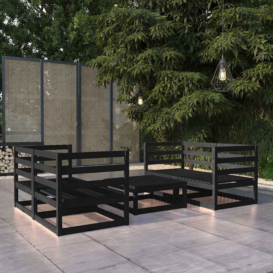 5 Piece Garden Lounge Set Black Solid Wood Pine