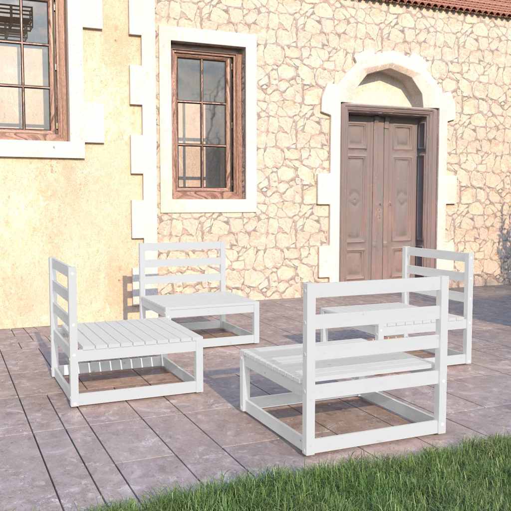4 Piece Garden Lounge Set White Solid Wood Pine