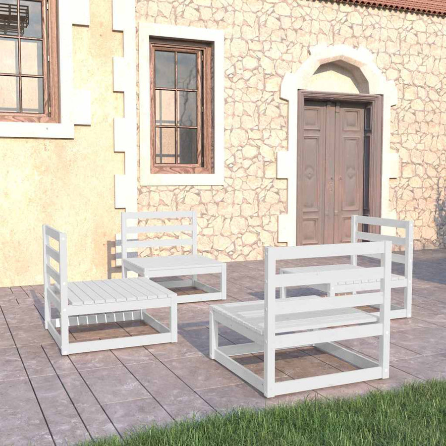 4 Piece Garden Lounge Set White Solid Wood Pine