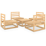 5 Piece Garden Lounge Set Solid Pinewood - Front View