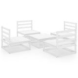 5 Piece Garden Lounge Set White Solid Pinewood - Front View